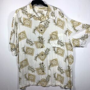 Caribbean Joe Shirt Adult XXL Mens Beige Short Sleeve Hawaiian Floral Button Up